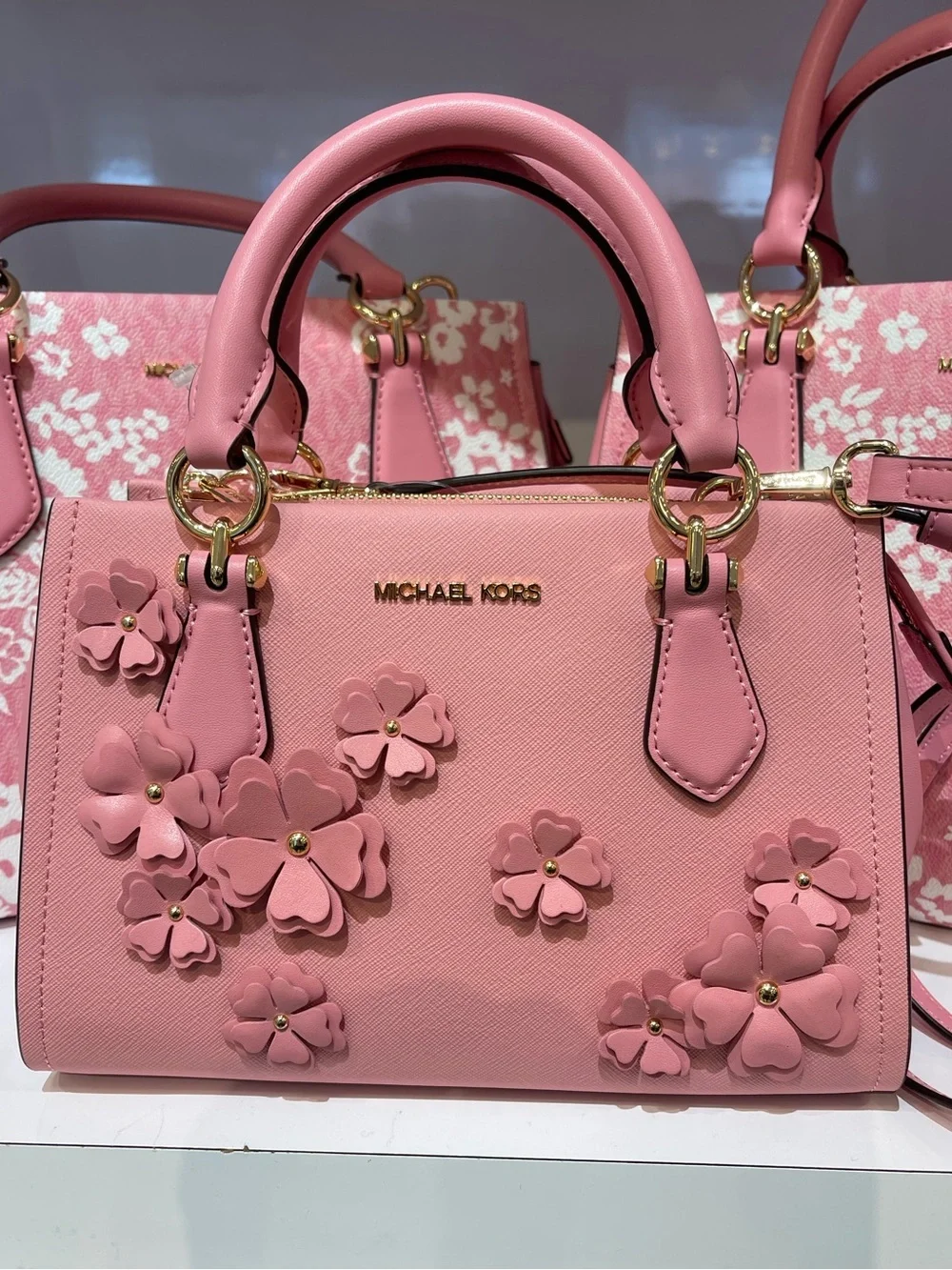 MICHAEL KORS Marilyn Sm Floral Embellished Satchel Messenger Cros Carnation  NWT